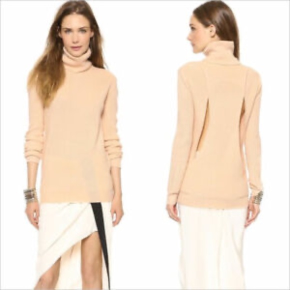 GREY NWT Haute Hippie Turtleneck Cut -Out Back Merino Wool Sweater Top - Picture 1 of 8